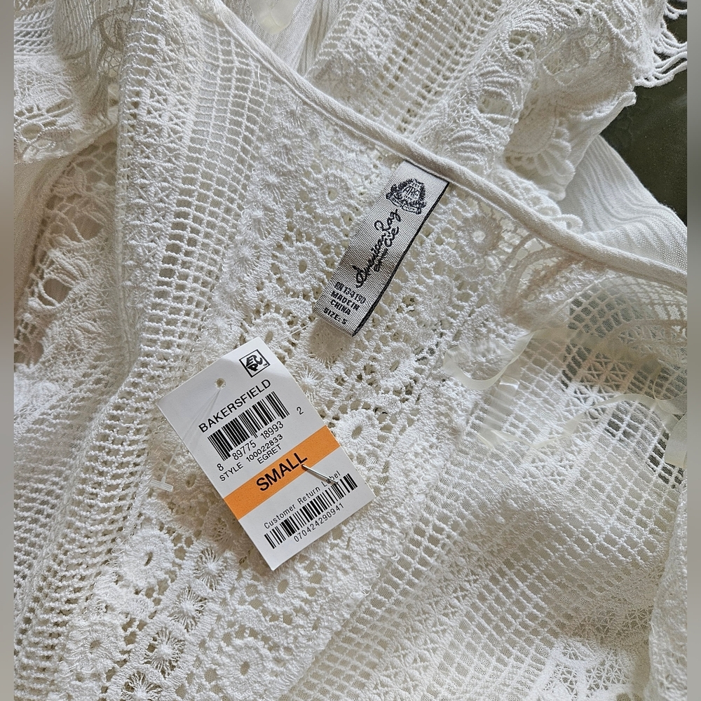 American Rag Maxi Kimono LS Tie Front Intricate Lace Sheer Egret White Small NWT - Picture 9 of 14